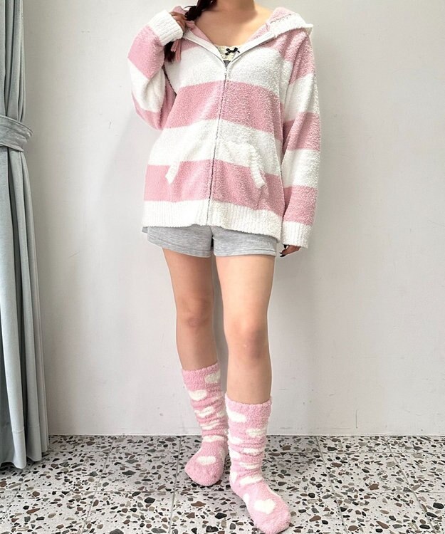 WEGO ボーダーZIPパーカー ピンク