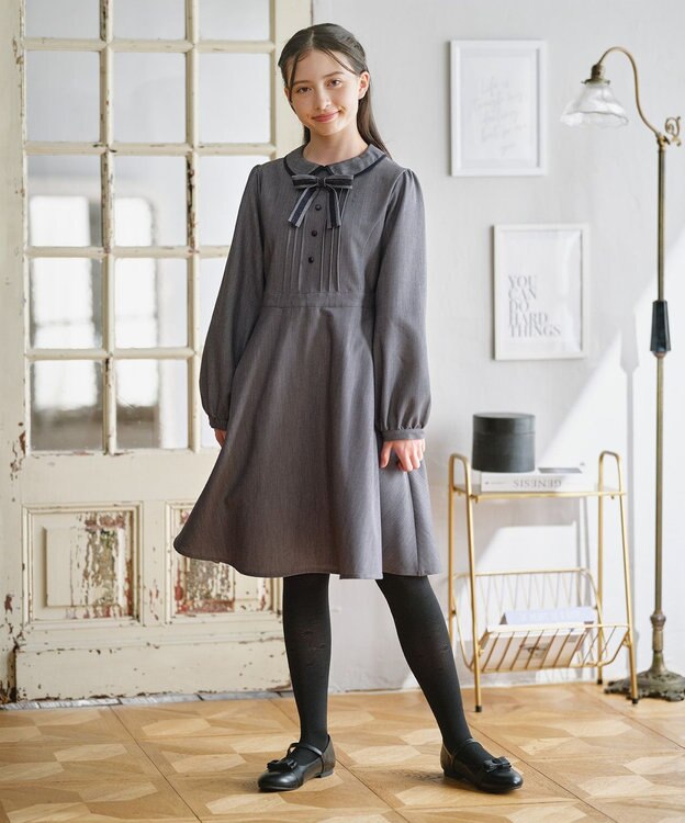 組曲 KIDS 【150-170㎝】 クラシカルグレーワンピース グレー