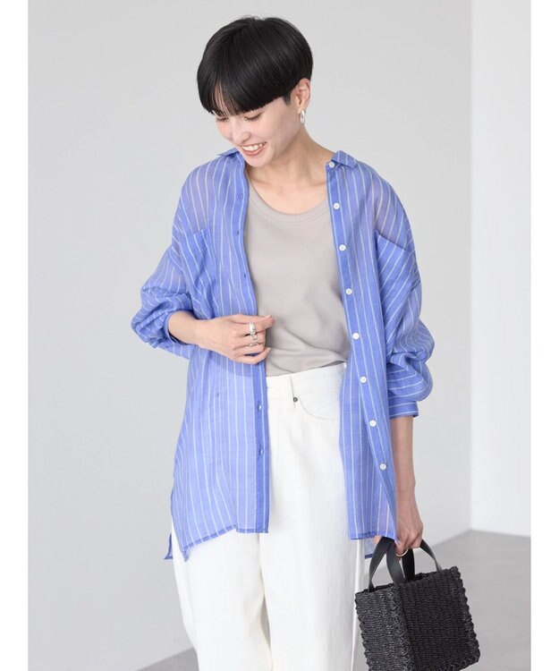 AMERICAN HOLIC シアーＣＯＯＬポケット付きルーズシャツ Stripe