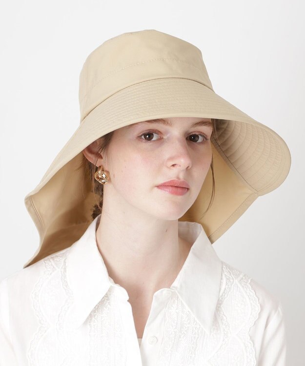 MOONBAT 【遮光100％/遮熱/UVカット】PAUL&JOE ACCESSOIRES(ポール&ジョー）後ろ垂れ 広つばハット 帽子 サイズ調整可能 手洗い可能 ベージュ