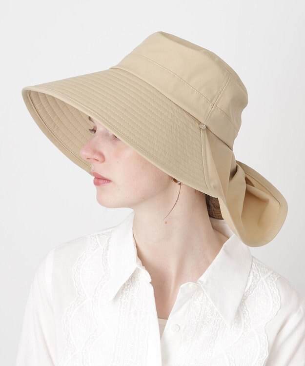 MOONBAT 【遮光100％/遮熱/UVカット】PAUL&JOE ACCESSOIRES(ポール&ジョー）後ろ垂れ 広つばハット 帽子 サイズ調整可能 手洗い可能 ベージュ