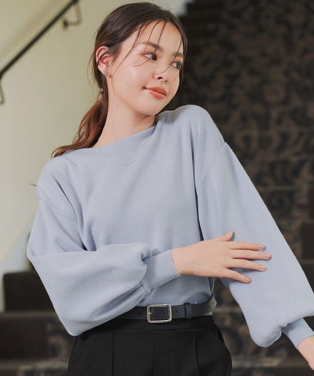 Tiaclasse 【安田美沙子さん着用・新色追加・洗える】ボリュームパフスリーブニット サックス