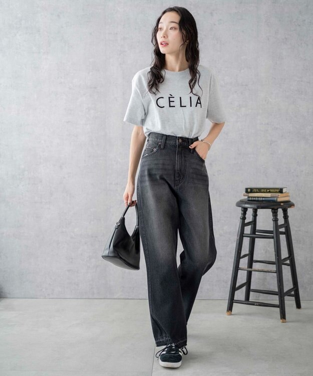 WEGO セミフレアデニムパンツ ブラック中濃色