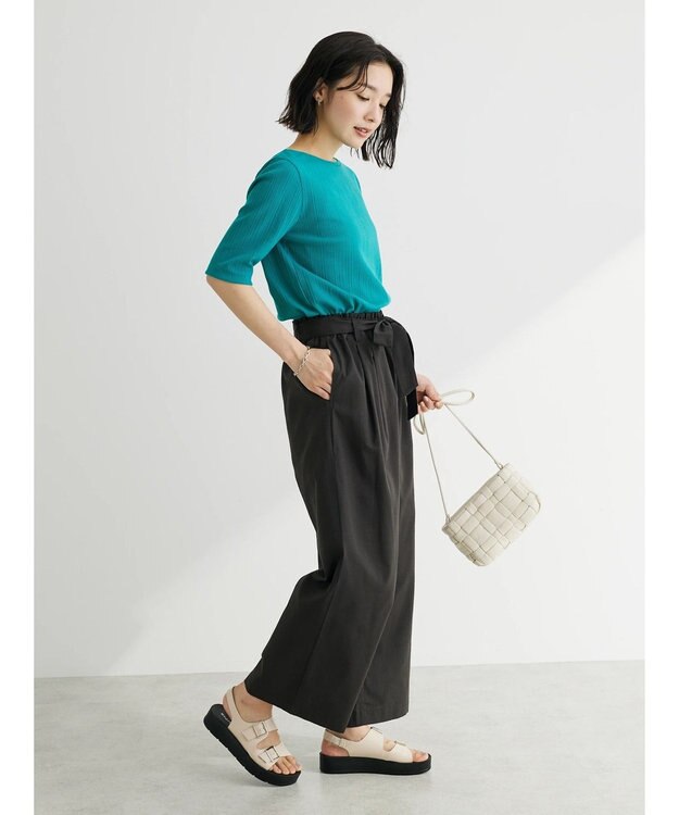 Green Parks 前後２ｗａｙリブ５分袖プルオーバー Black