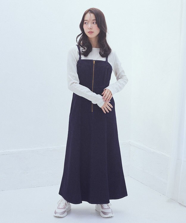 earth music&ecology バックレースアップデニムキャミワンピース Indigo