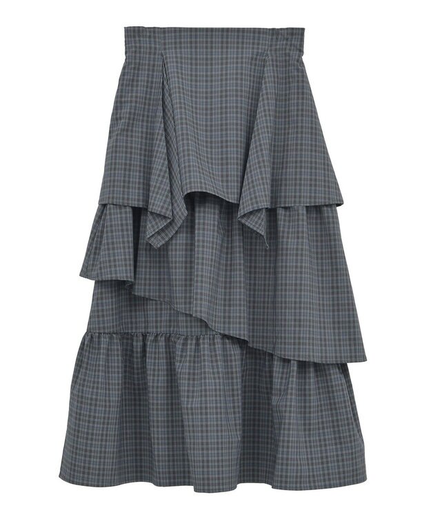 earth music&ecology ハイウエストランダムティアードチェックスカート Check Gray