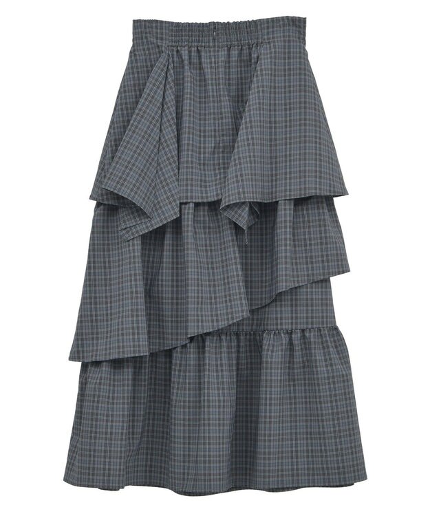 earth music&ecology ハイウエストランダムティアードチェックスカート Check Gray