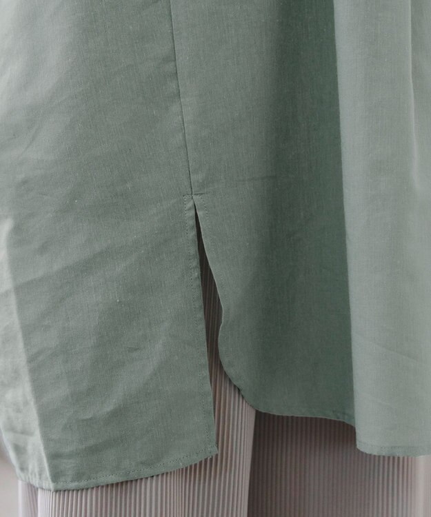 Tiaclasse 【洗える】フレンチスリーブリネンチュニックシャツ ミント