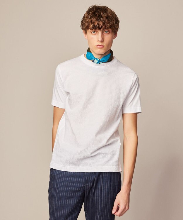 JOSEPH ABBOUD 【キングサイズ・オリジナルオーガニックコットン使用】JOE COTTONサッカークルーネックシャツ ホワイト系