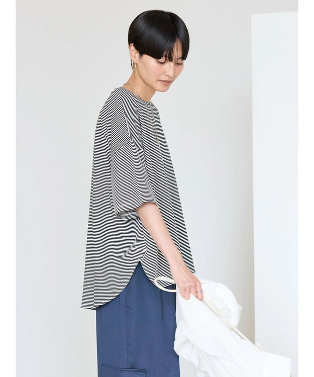 AMERICAN HOLIC 接触冷感裾ラウンドカットプルオーバー Border Black