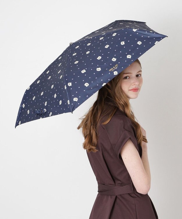 MOONBAT 【 遮光率100％/遮熱/UV/軽量】PAUL&JOE ACCESSOIRES(ポール&ジョー) 晴雨兼用日傘 ジプシー ネコ 折りたたみ傘 ネイビーブルー
