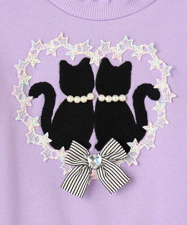 ANY KIDS ネコシルエット裏毛トレーナー ラベンダー