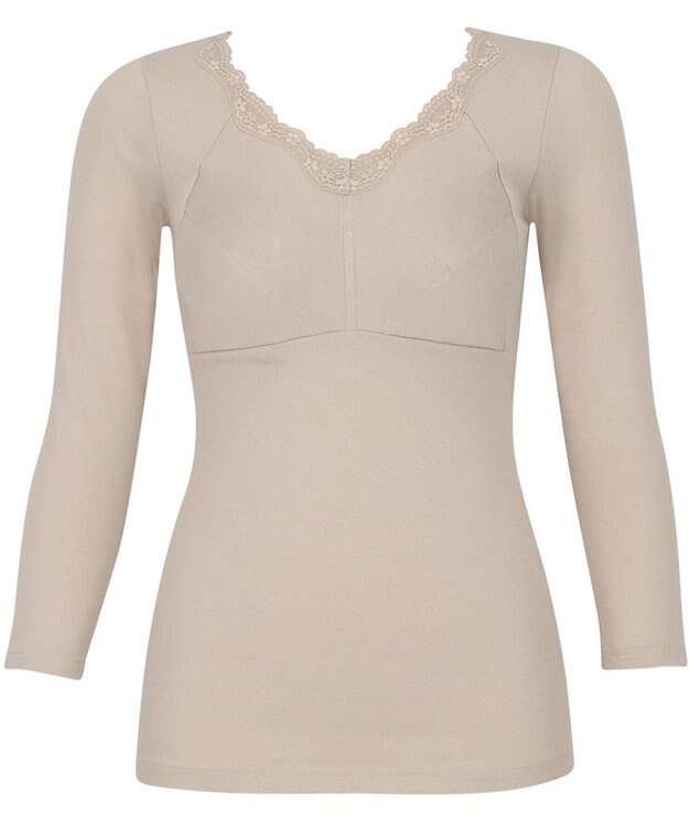 Wing カップ付きあったかインナー オーガニックコットン混(身生地部) ムレにくい 【綿の贅沢 オーガニック】 8分袖 長袖 秋 冬 ET4833 ウイング／ワコール ベージュ