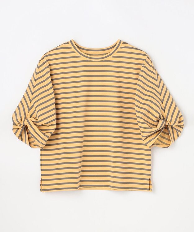 ANY L ツイストスリーブボーダートップス イエロー×カーキ