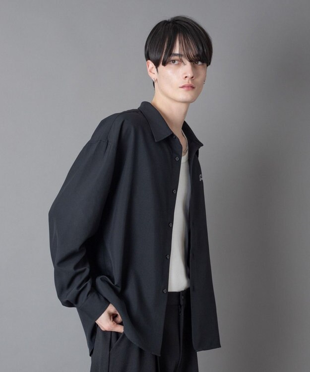 WEGO ワンポイントルーズシャツ（LS） ブラック