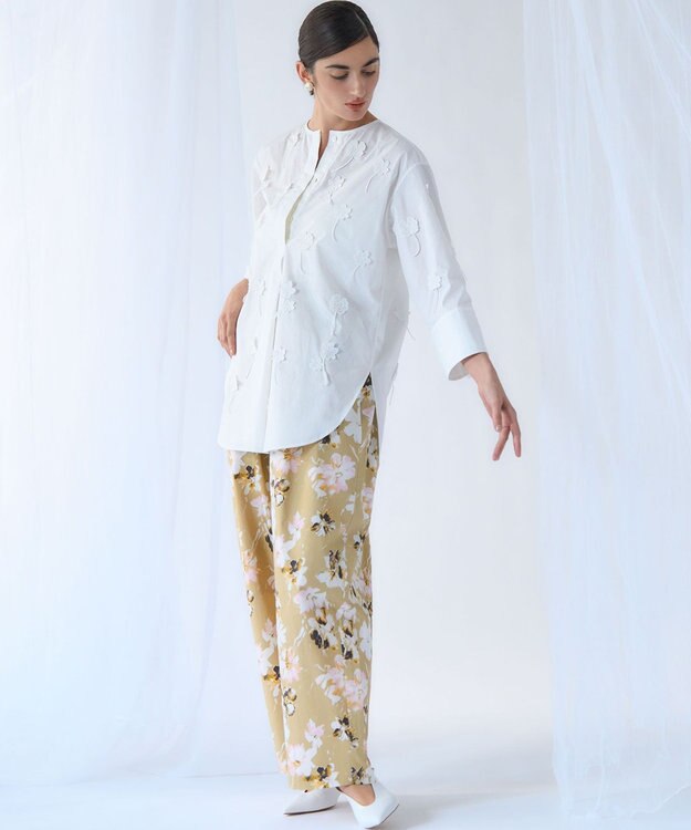 23区 【GOLD LABEL】ペインティングフラワープリント ワイドパンツ ベージュ系5