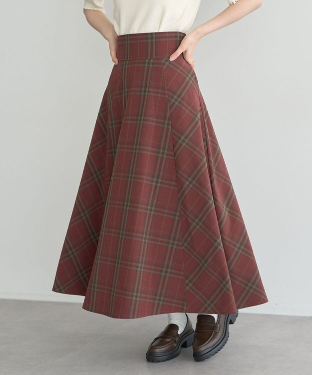 earth music&ecology バックレースアップチェックスカート Bordeaux