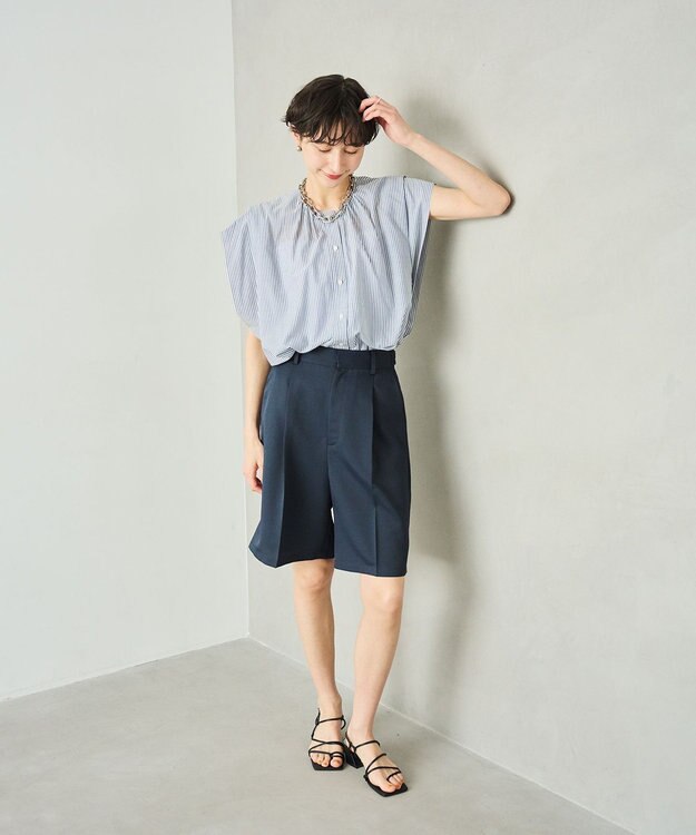 #Newans 【金子綾さんインスタライブご紹介アイテム】マルチストライプノースリーブシャツ ネイビーストライプ