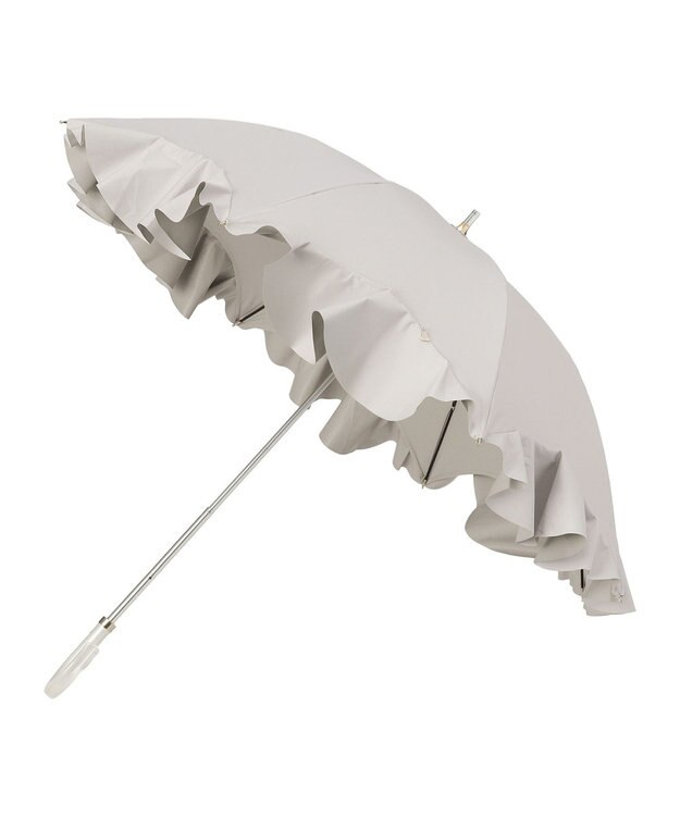 MOONBAT 【雑誌掲載 美人百花6月号】ランバン オン ブルー 晴雨兼用日傘 長傘 フレアフリル＆チャーム 遮光 遮熱 UV キャメル