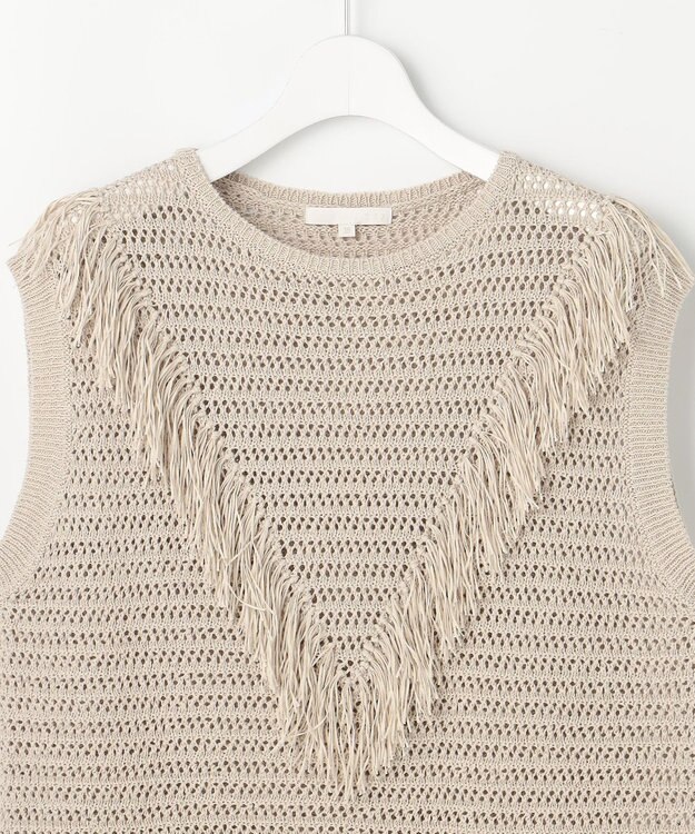 自由区 リネンフリンジ ベスト ベージュ