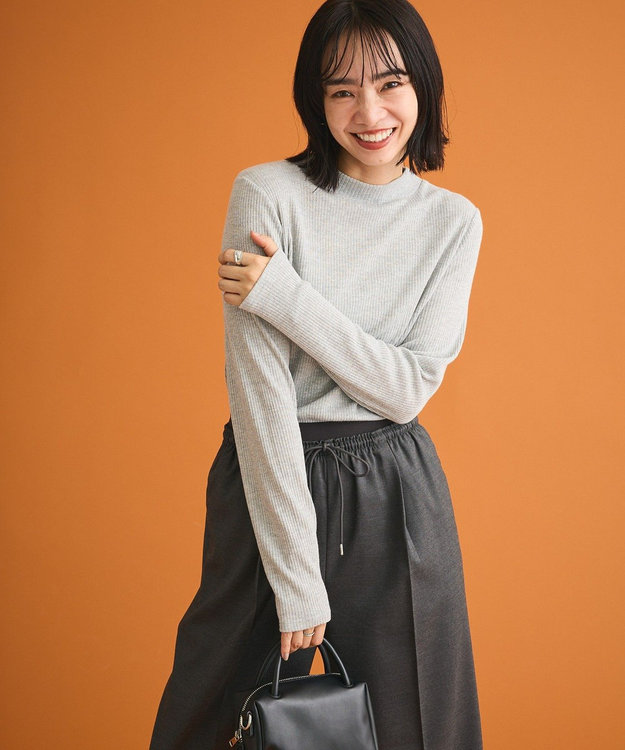 Green Parks ｉｎ　ラメリブハイネックプルオーバー Gray Mixture