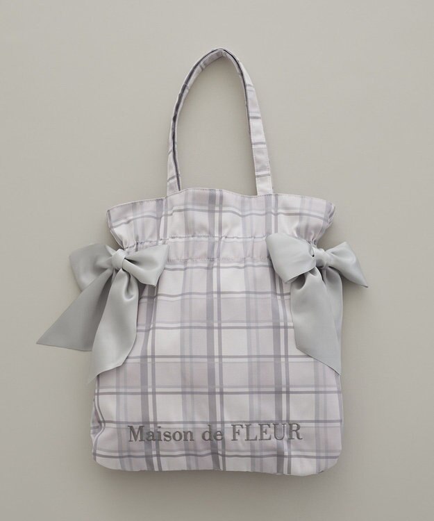 Maison de FLEUR チェックダブルリボントートバッグ Pink