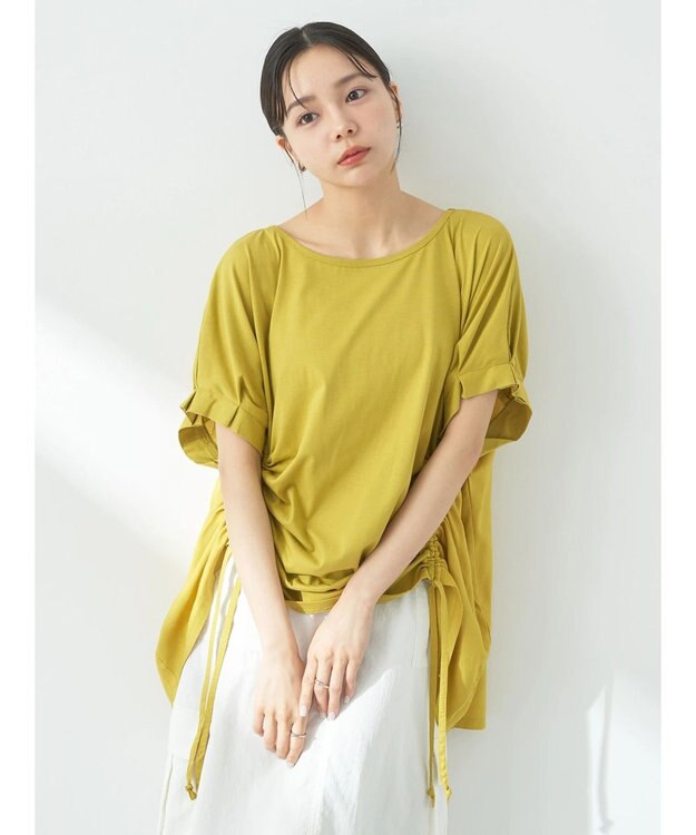 earth music&ecology ドロストギャザードッキングＴシャツ Yellow
