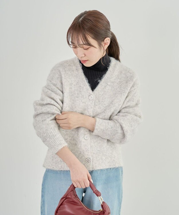 Green Parks 毛ふきシャギーＶネックカーディガン Light Gray Mixture