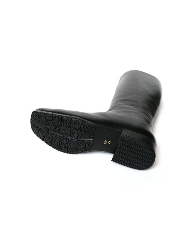 Pointer 本革ローヒール スクエアトゥロングブーツ ブラック