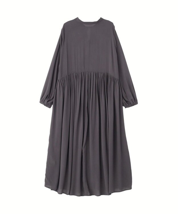 Green Parks スキッパーギャザーワンピース Charcoal Gray