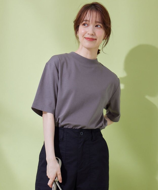 ANY 【UVケア】ビューティーベーシックモックネック半袖プルオーバー チャコール