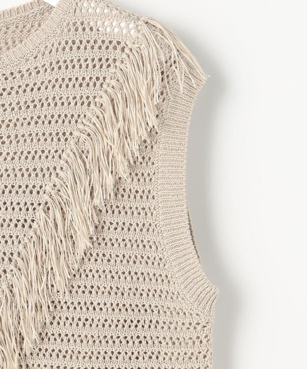 自由区 リネンフリンジ ベスト ベージュ