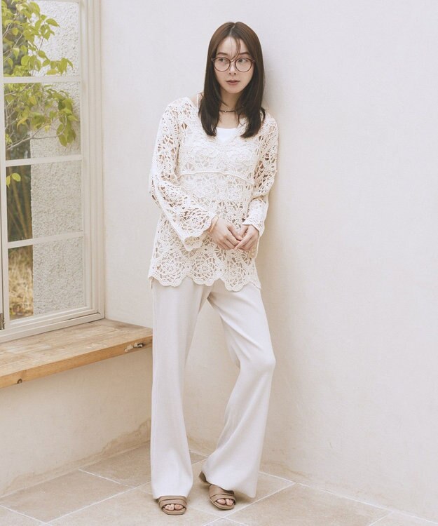 earth music&ecology クロシェ風プルオーバー Ivory