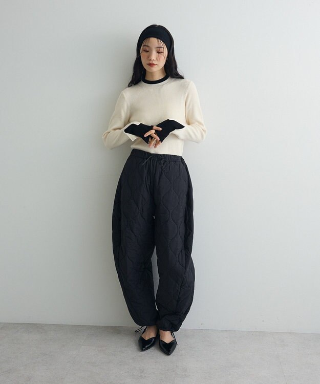 Green Parks ダブルカフスモックネック配色ニット Ivory