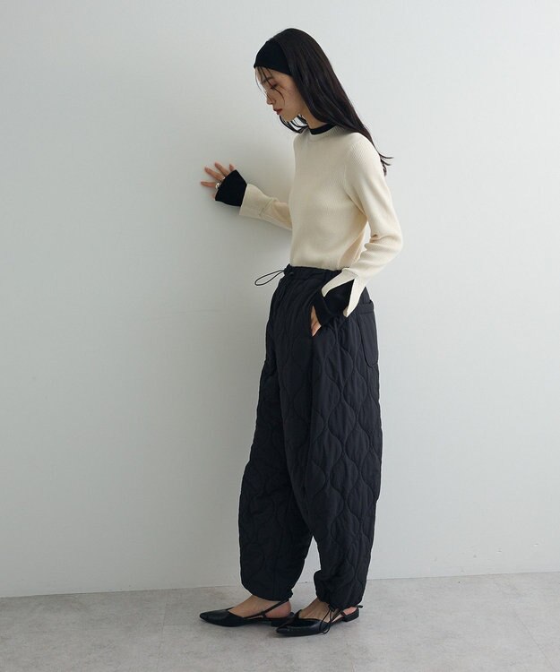 Green Parks ダブルカフスモックネック配色ニット Ivory