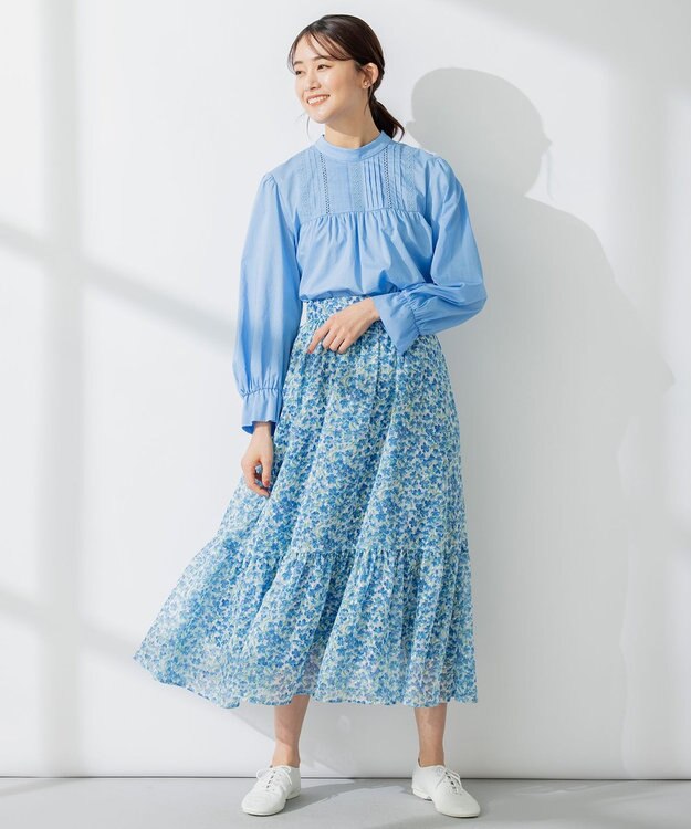 組曲 レースコンビタックディテール ブラウス サックスブルー系