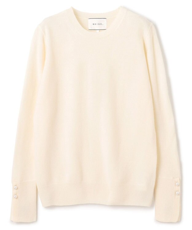 BEIGE， 【WEB限定・洗える】ALSACE / パール釦クルーネックウールニット Ecru