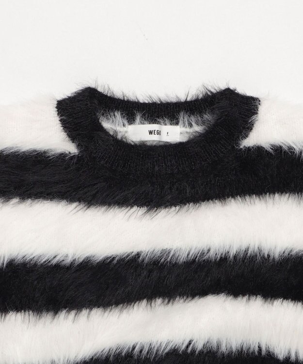 WEGO シャギーニットプルオーバー ホワイトボーダー