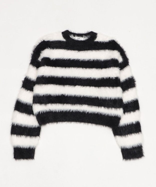 WEGO シャギーニットプルオーバー ホワイトボーダー