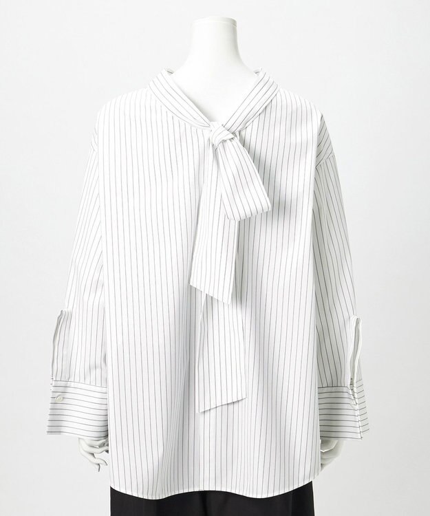 23区 【GOLD LABEL】コットンニドム 2WAYボウタイ ブラウス オフストライプ