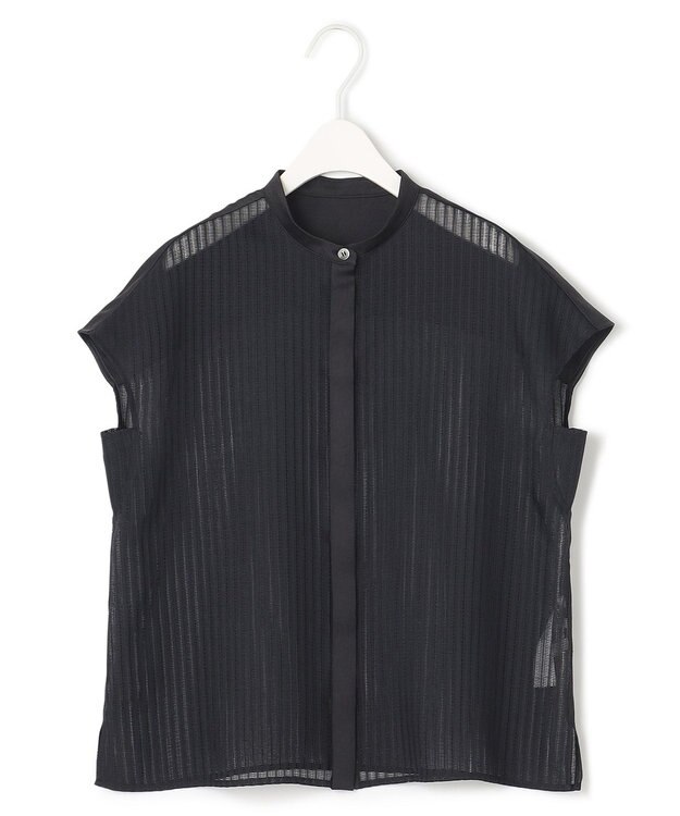 ICB 【洗える】 カラミストライプ ブラウス ブラック系