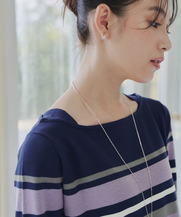 Tiaclasse 【洗える】マルチボーダーニットチュニック ネイビー
