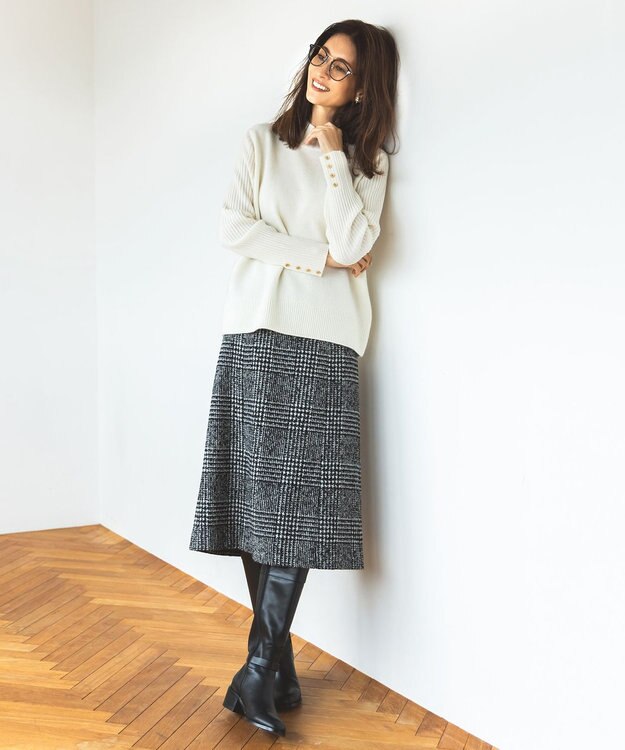 J.PRESS LADIES ウールシルクツイードグレンチェック スカート モノトーン系3