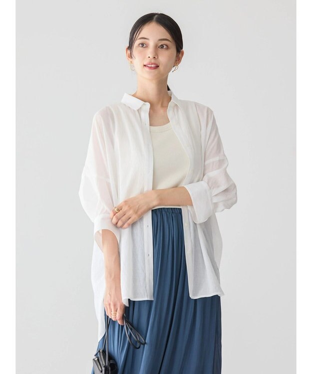 AMERICAN HOLIC 接触冷感５分袖変形ドルマンシアーシャツ Off White