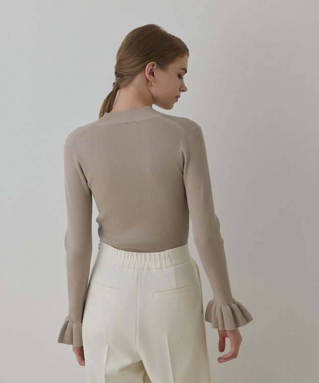 GRACE CONTINENTAL ラメリブニットトップ ベージュ