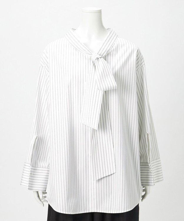 23区 【GOLD LABEL】コットンニドム 2WAYボウタイ ブラウス オフストライプ