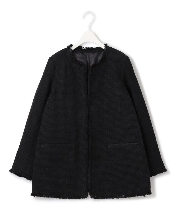 ICB L 【セットアップ着用可能】ロービングツイード ノーカラージャケット ブラック系
