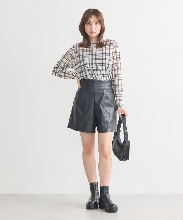 earth music&ecology シアーチェックプルオーバー Ivory