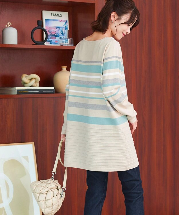 Tiaclasse 【洗える】マルチボーダーニットチュニック ベージュ