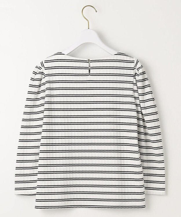 ANY SIS 【洗える】ミニケーブルジャカード プルオーバー オフ×ブラックボーダー